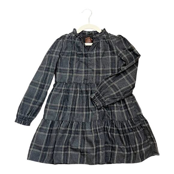 Cat & Jack Plaid Tiered Peasant Dress Size 8 (M) Gray Pockets - Picture 3 of 9
